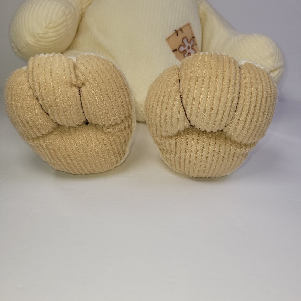 Corduroy Cream Light Brown Large Plush Teddy Pillow Feel Bear Floral Patches 20" - Picture 3 of 10